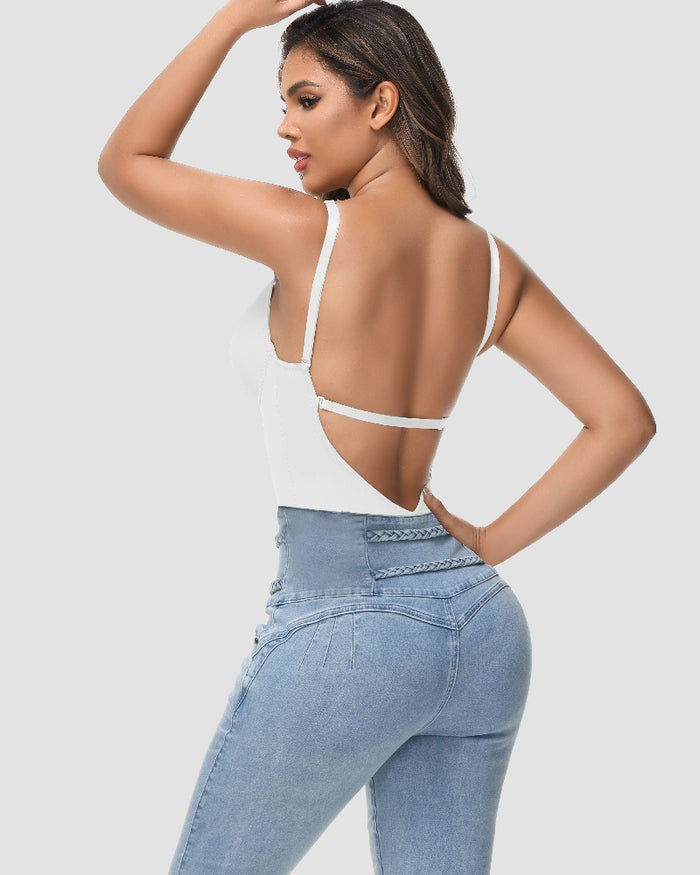 Shapshe® Women's U Plunge Strapless Tummy Control Bodysuit Low Back Built In Bra Shapewear  - By Qivii