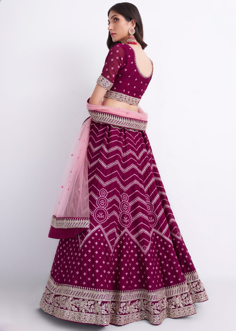 Jam Purple Georgette Lehenga Choli with Cording,Thread,Sequins & Zarkan work | Ready To Wear - qivii