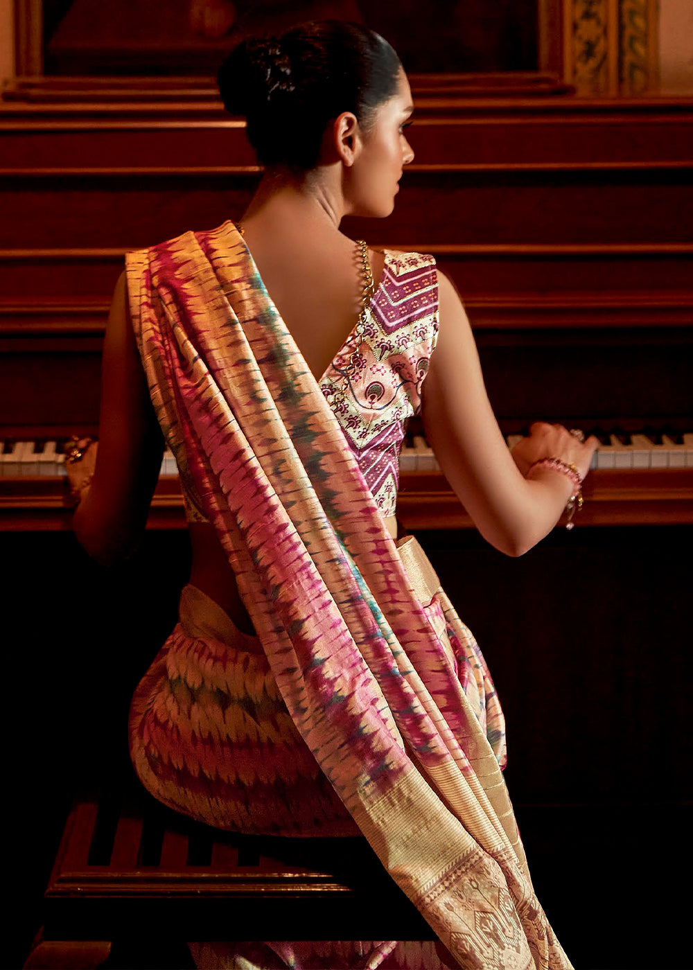 White & Pink Printed Zari woven Silk Saree