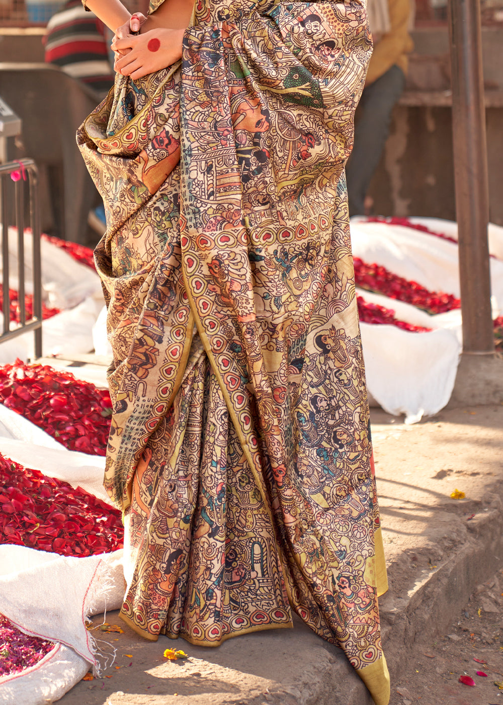 Shades Of Yellow Madhubani Digital Printed Silk Saree