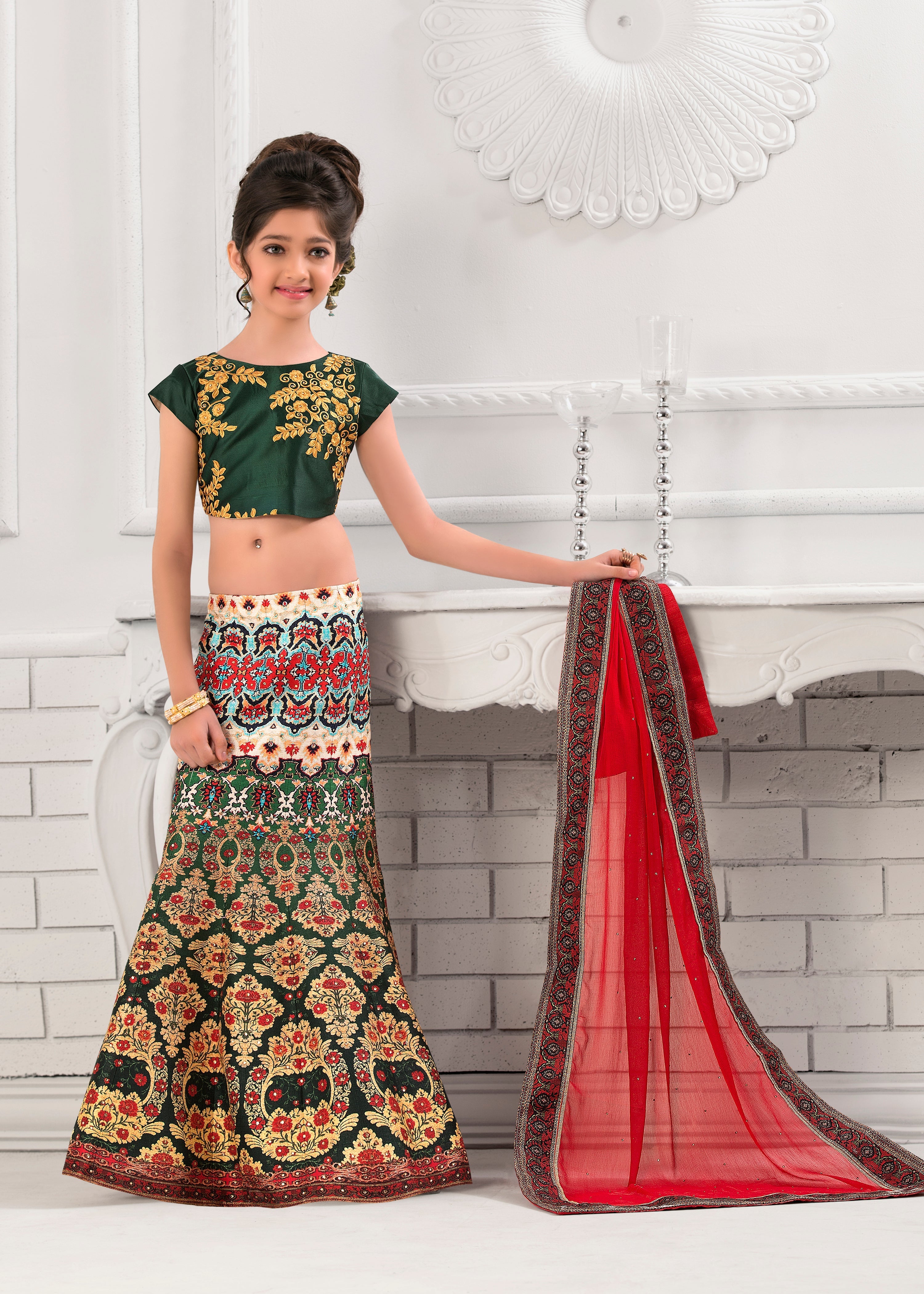 Little Miss Sunshine Khadi Mono Silk Kids Lehenga - qivii