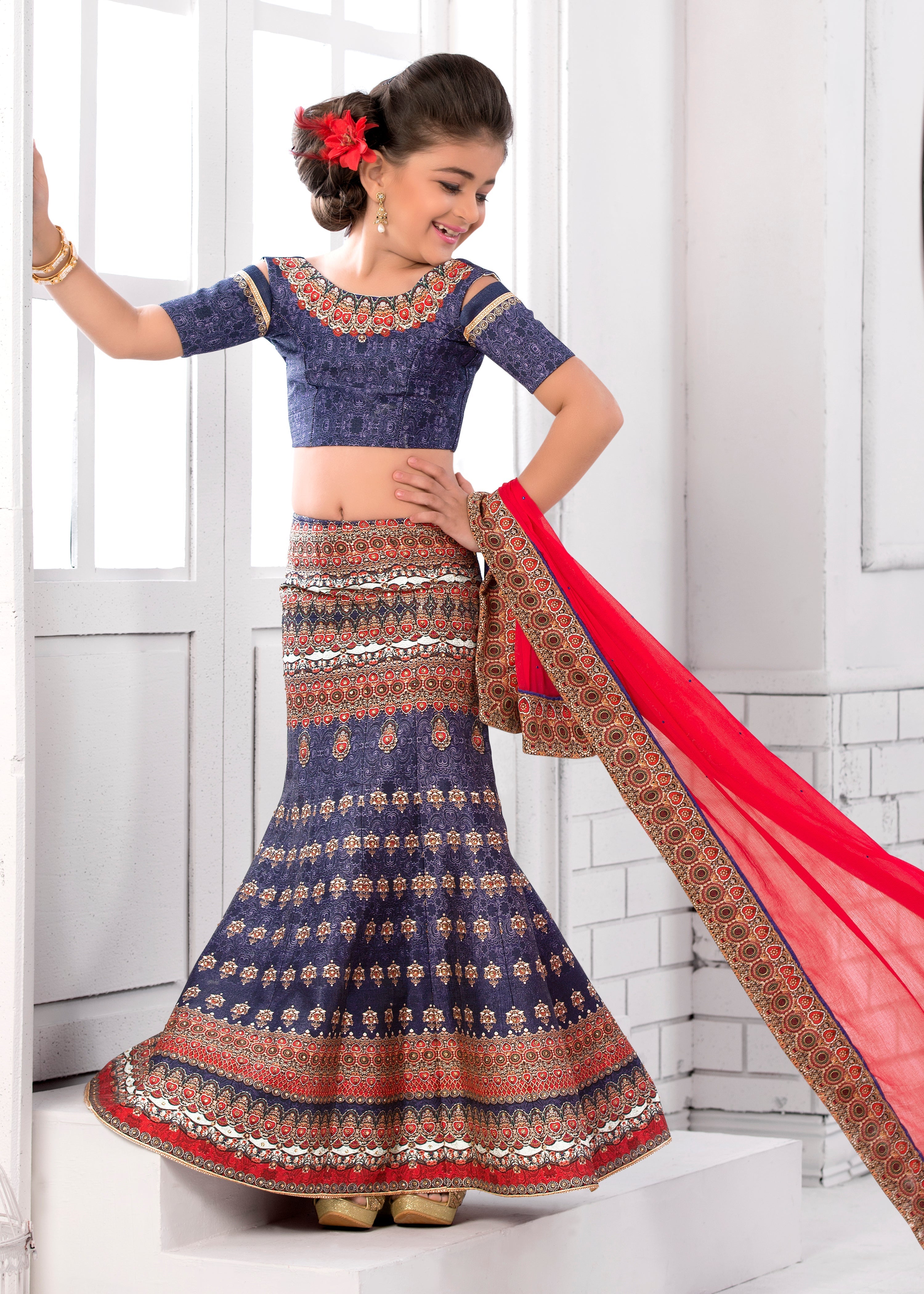 Fairy Tale Magic Khadi Mono Silk Kids Lehenga - qivii