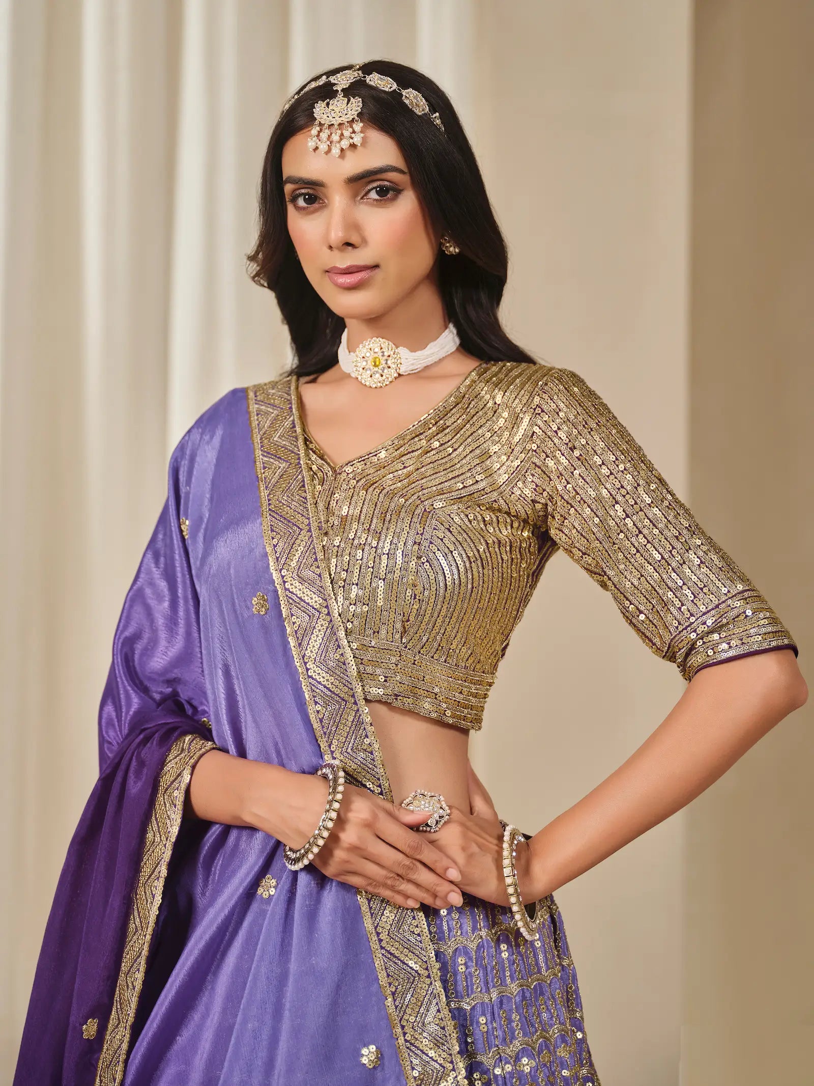 Shaded Purple Chinon Silk Embroidery Work Lehenga Choli - qivii