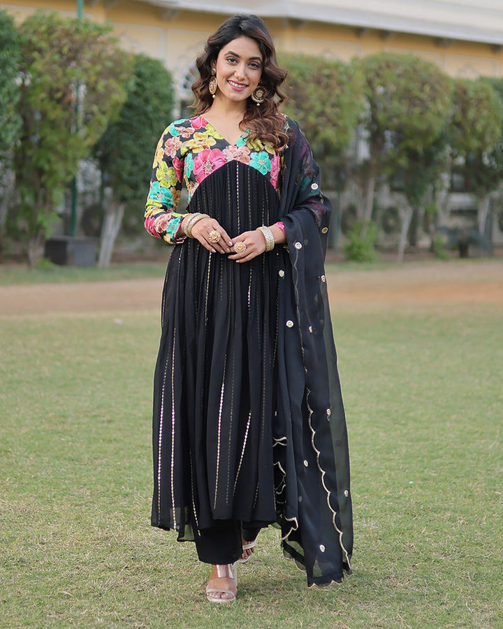 Designer Black Color Alia Cut Anarkali With Dupatta  - By Qivii