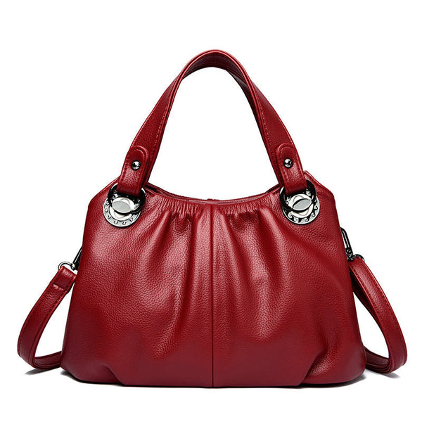 Women's Genuine Leather Crinkled Tote Bag – Minimalist 3-in-1 Purse (Handheld/Shoulder/Crossbody) for Work to Weekend