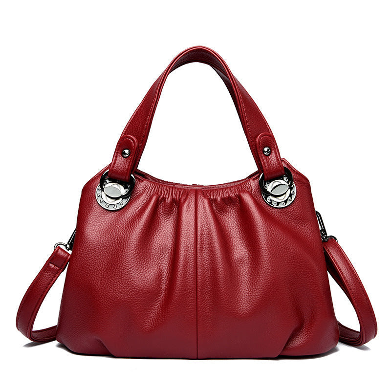 Women's Genuine Leather Crinkled Tote Bag – Minimalist 3-in-1 Purse (Handheld/Shoulder/Crossbody) for Work to Weekend