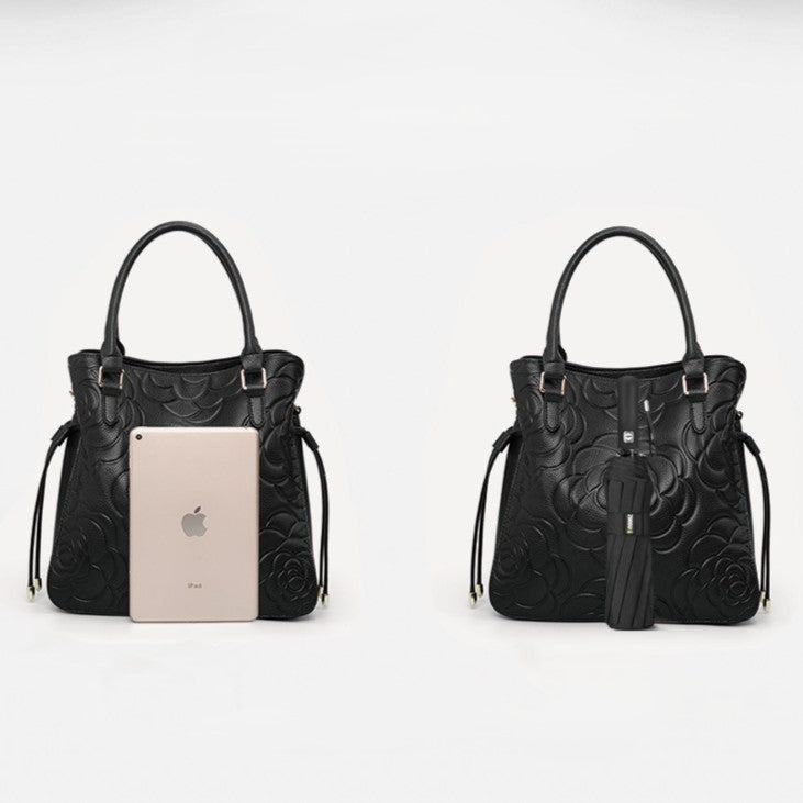 Women's Heritage Grain Tote - Full-Grain Leather Statement Carry with Hand-Pressed Motifs & Timeless Silhouette