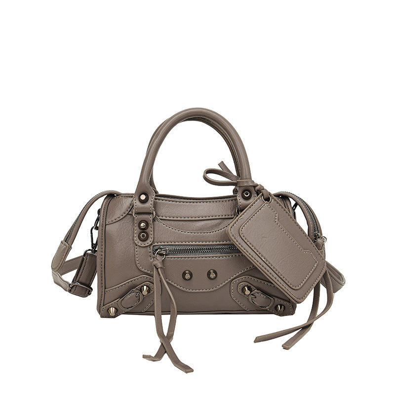 Women's Vintage Edge Satchel – Artisan Studded Motorcycle Bag with Convertible Crossbody Strap