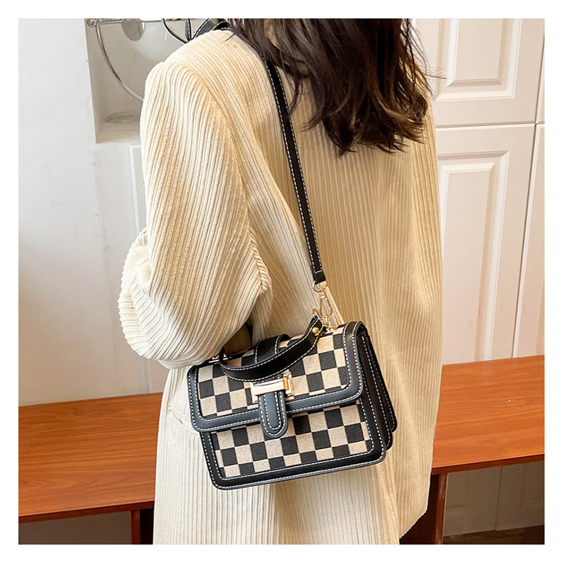 Women’s Stylish Houndstooth Checkered Crossbody Bag - Compact Square Shoulder Bag for Everyday Use