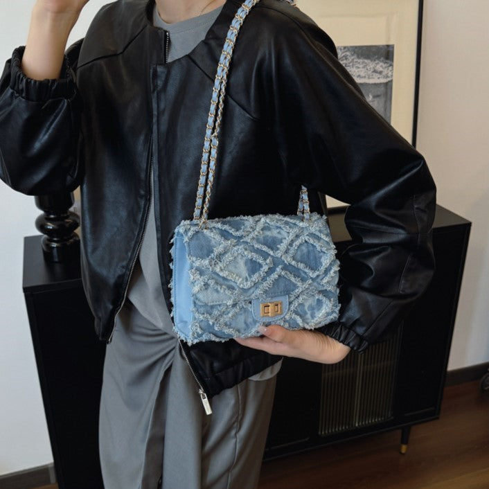 Women's Luxury Vintage Embossed Crossbody Bag – Argyle Quilted Denim Underarm Shoulder Bag for Women | Sophisticated Boho Chic