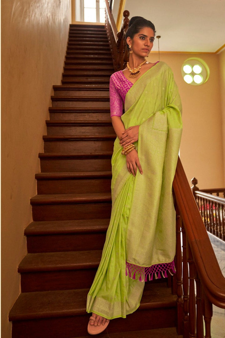 Tacha Green Zari Woven Banarasi Saree