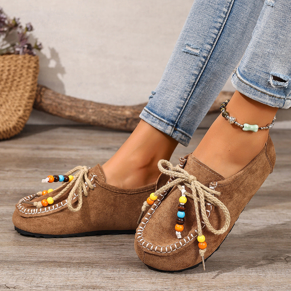 Women's Lenora Beaded Suede Loafers - Vintage Casual Comfort Shoes (US 5-10.5)