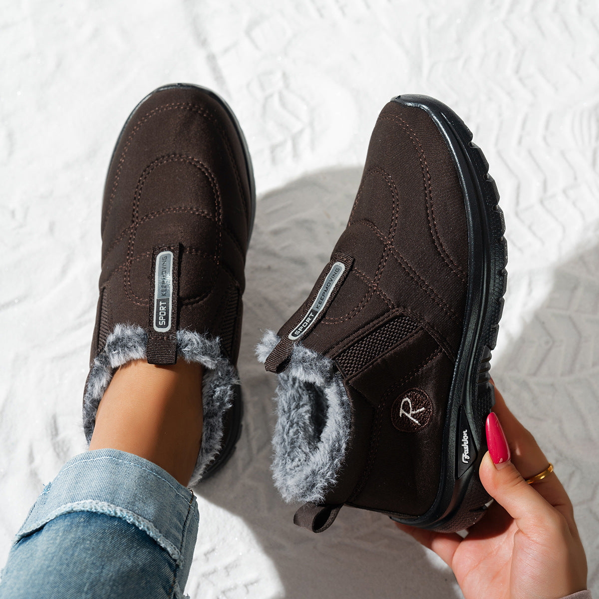 Women's Kira Fleece-Lined Winter Slip-On Shoes - Warm Casual Snow Sneakers (US 5-11.5)