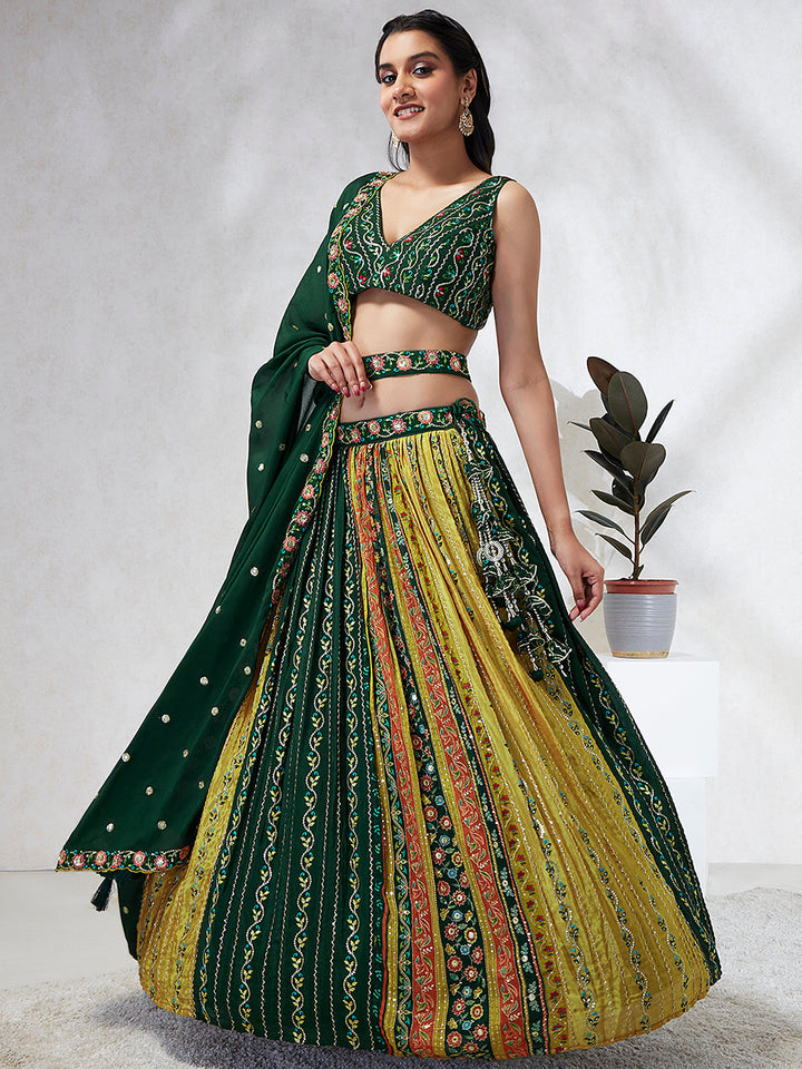 Position Print Chiffon with Sequins Embroidery Stitched Lehenga choli