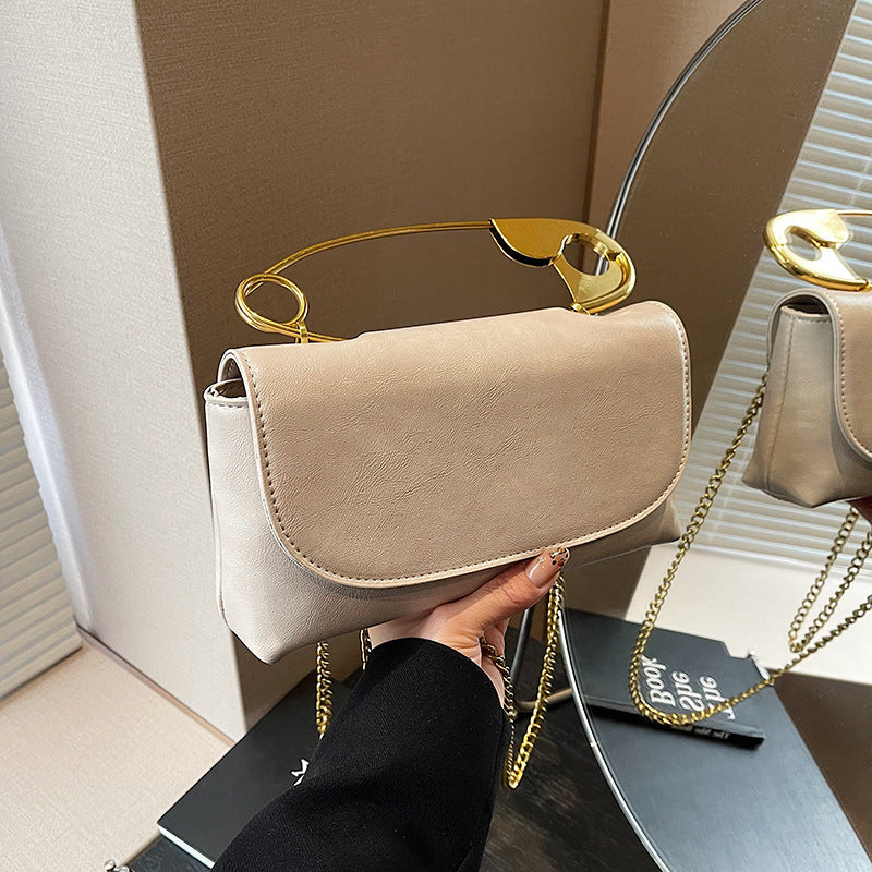 Women's Retro-Chic Square Crossbody Bag Convertible Shoulder Bag with Detachable Paperclip Handle & Monochrome Versatility