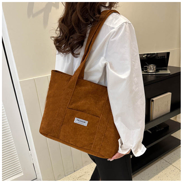 Women's Corduroy Tote Bag | Stylish & Minimalist Large-Capacity Shoulder Bag for Commuting