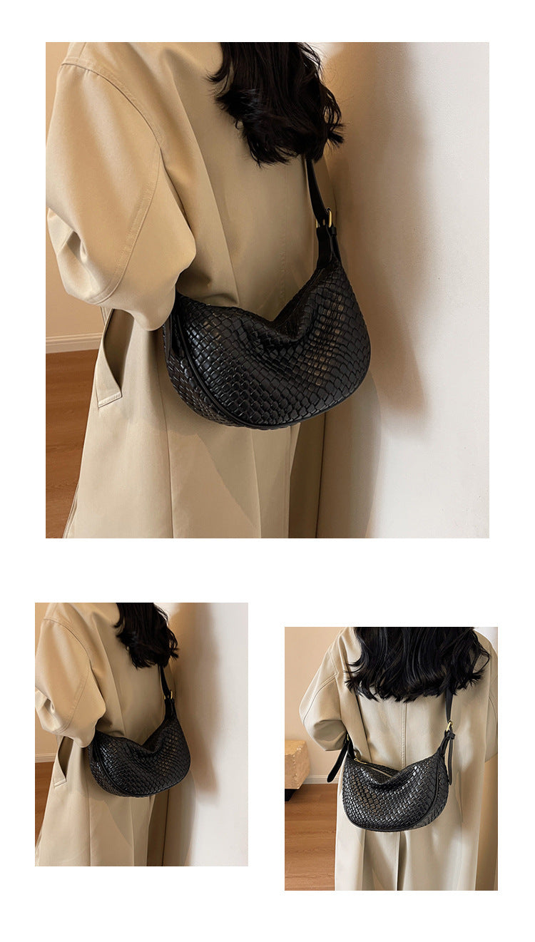 Women's Riviera Bias-Weave Crescent - Convertible Shoulder to Crossbody in French-Inspired Grain