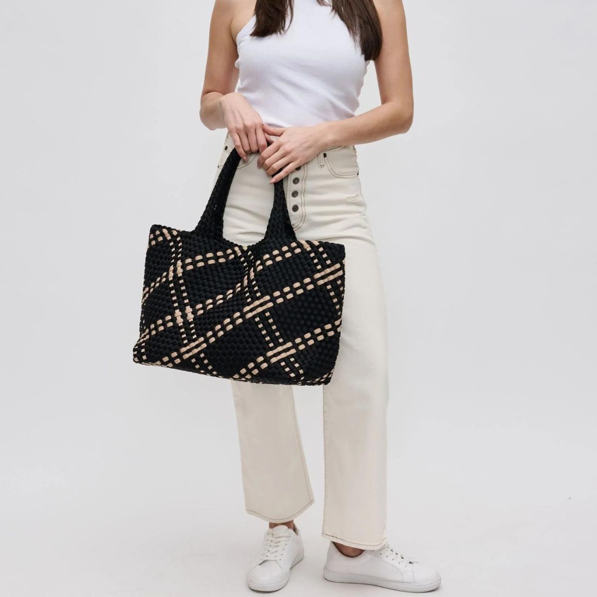 Colorblock Neoprene Woven Bag - Camel | Ounamei