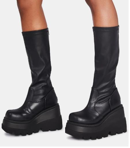 Women's GothRider Platform Mid-Calf Boots – Chunky Wedge Biker Boots (US 4–10.5)