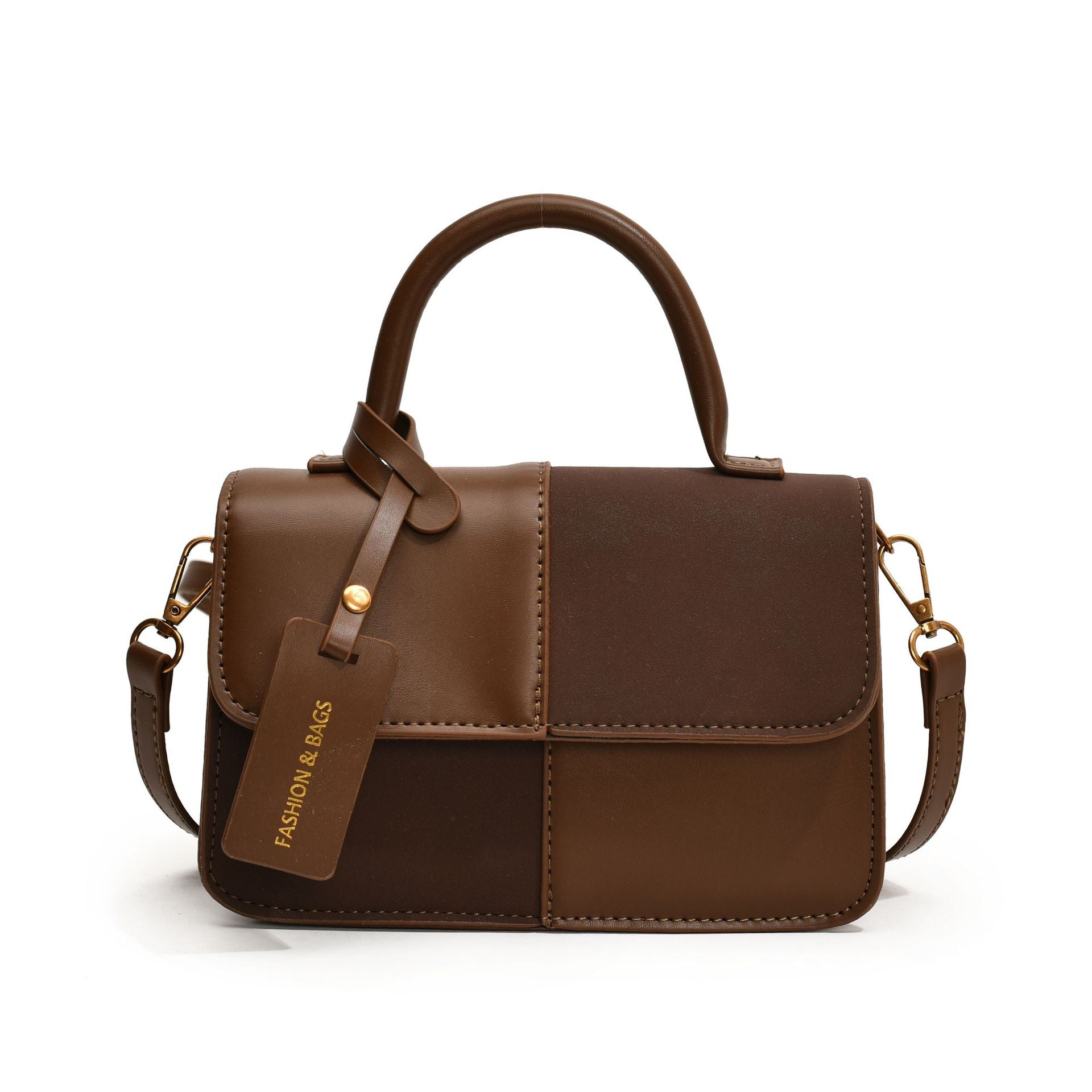 Women's Patchwork Artisan Satchel – Convertible Square Bag with Detachable Strap & Mixed Media Panels