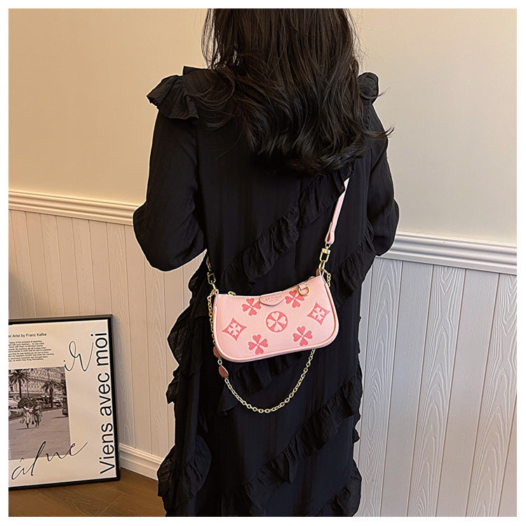 Women's Heritage Print Satchel – Mini Convertible Mahjong Bag with Artisan Monogram & Chain Strap