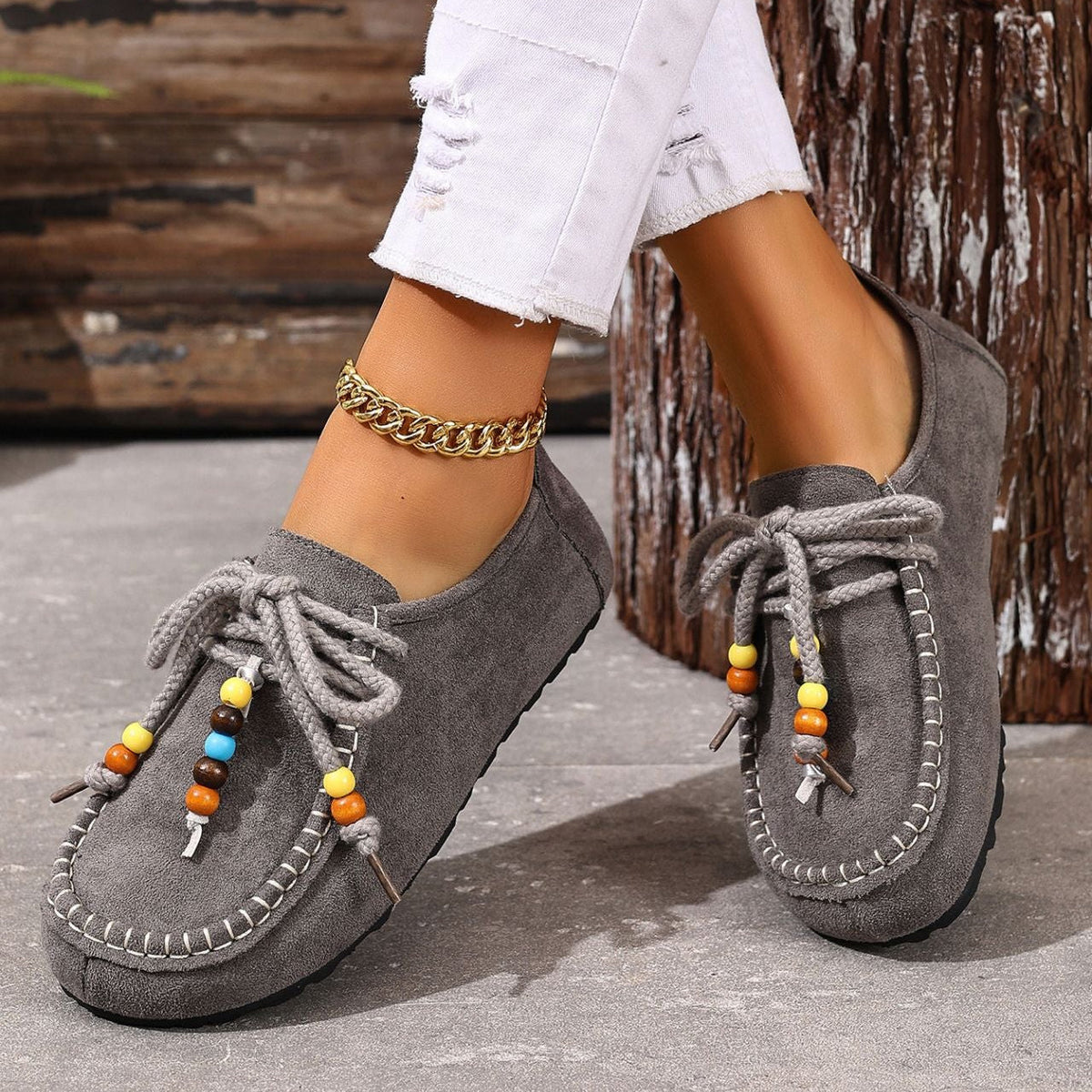 Women's Lenora Beaded Suede Loafers - Vintage Casual Comfort Shoes (US 5-10.5)