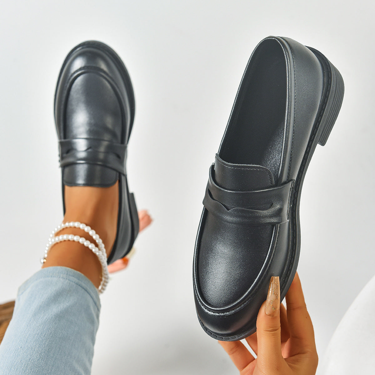 Women's Plus Size Gloss Chunky Heel Loafers Lacquer-Finish Slip-Ons