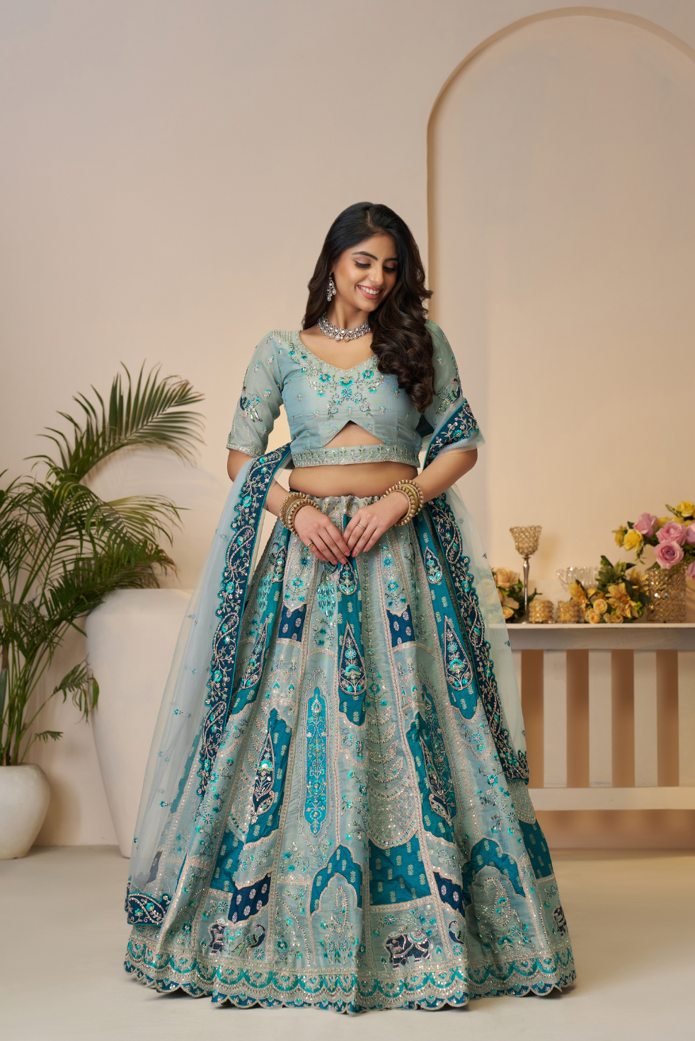 Rajsi Haathi Collection: Sky Blue Bridal Lehenga with Embroidery - qivii