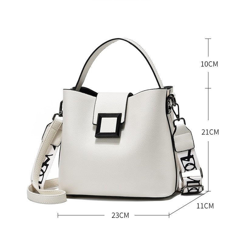 Women’s Signature-Buckle Square Bucket Bag - Premium Convertible Shoulder & Crossbody with Architectural Silhouette & Elevated Minimalism