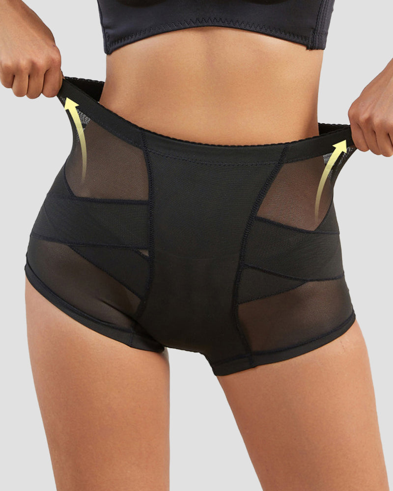 Mesh Tummy Control Butt Lift Smoothing Shaping Shorts With Sponge Pad  - By Qivii