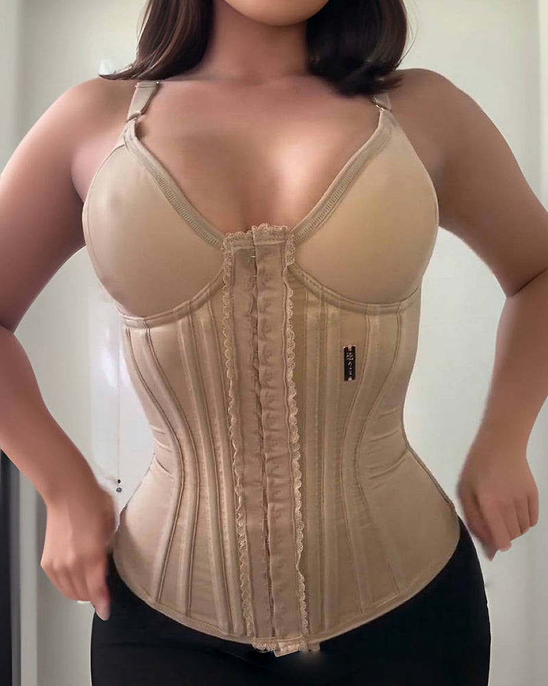 Fajas Colombianas Lace Trimmed Underwire Corset Tummy Control Waist Trainer  - By Qivii