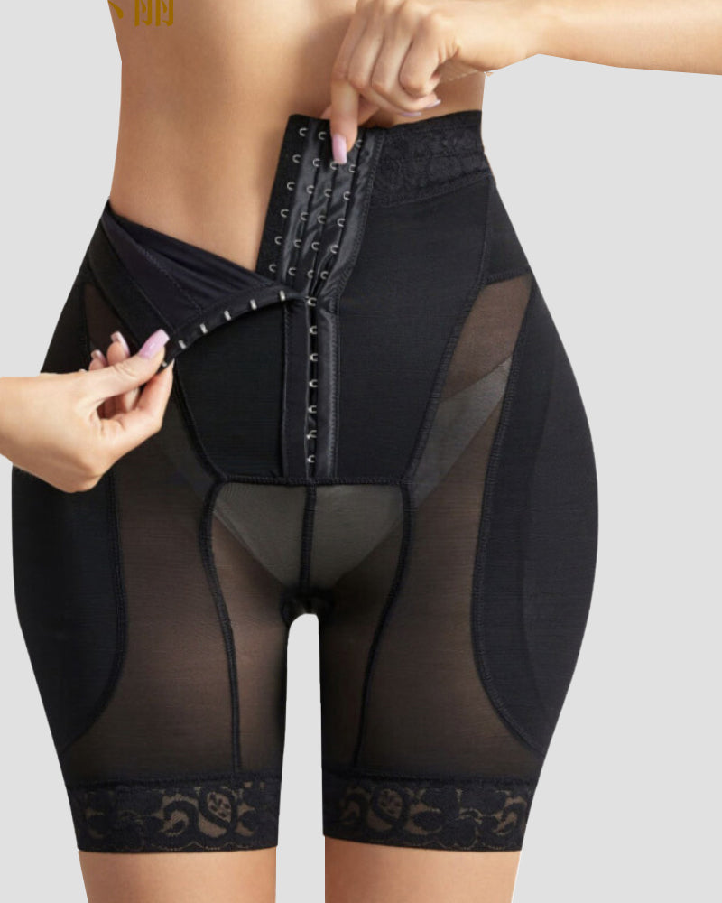4 Row Button High Waist Hip Lift Shaping Shots With Removable Pads  - By Qivii