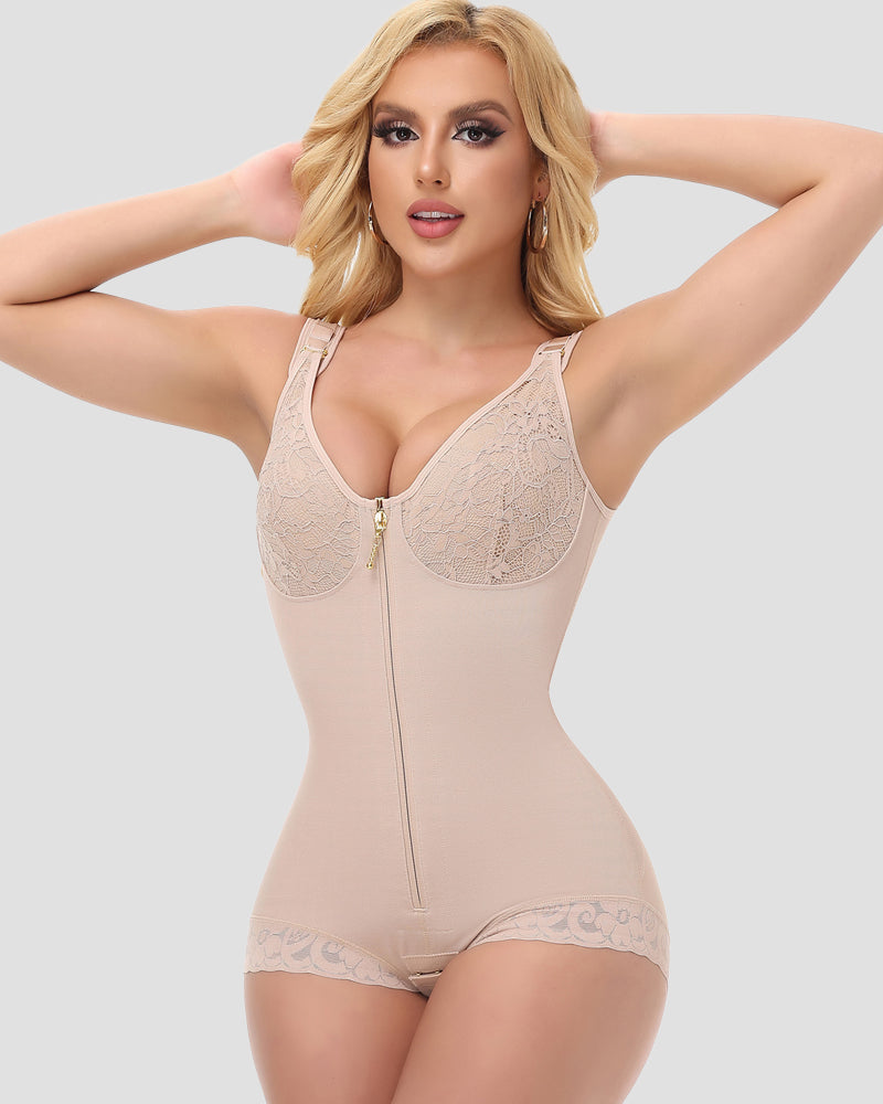 Shapshe® Fajas Colombianas Lace Cups Front Zipper Body Shaper