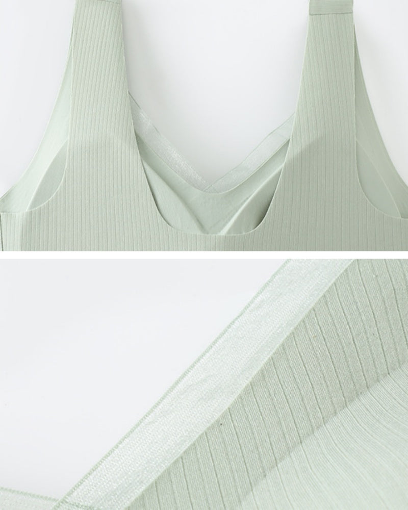 Mesh Patchwork Wire Free Soft Support Push Up Vest Bra  - By Qivii