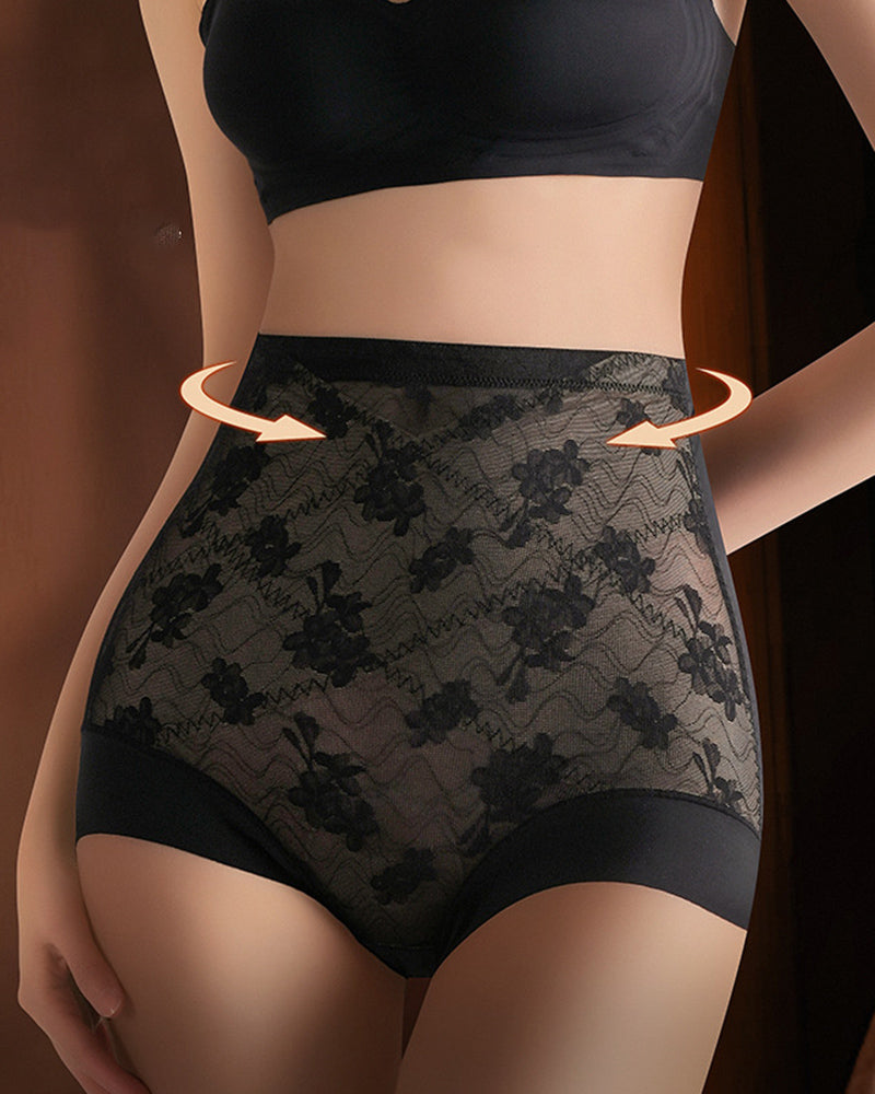 High Waist Floral Lace Tummy Control Shaping Panties  - By Qivii