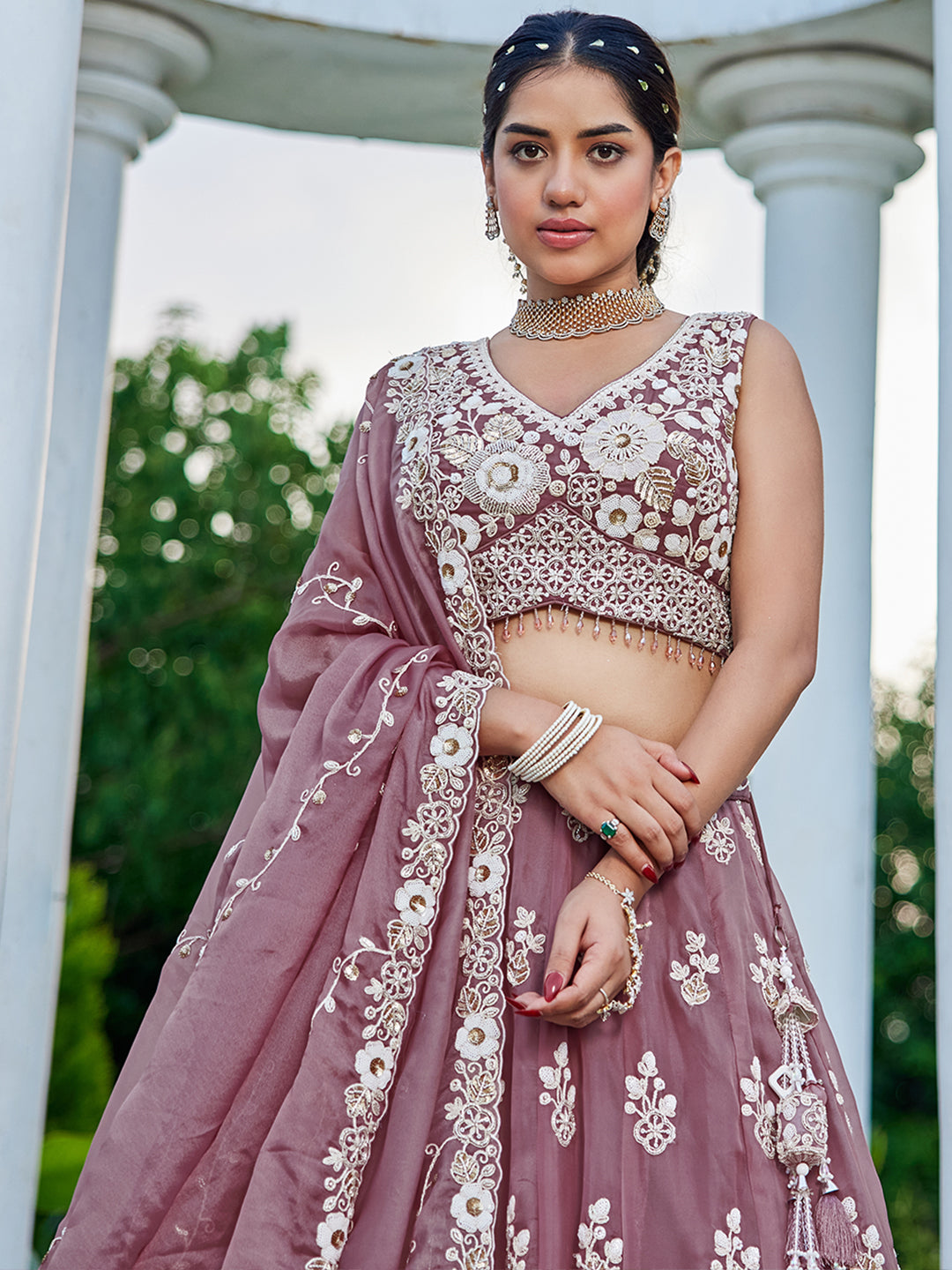 Lavender - Organza Fabric Beads & Sequince Embroidered Ready to Wear Lehenga Choli & Dupatta