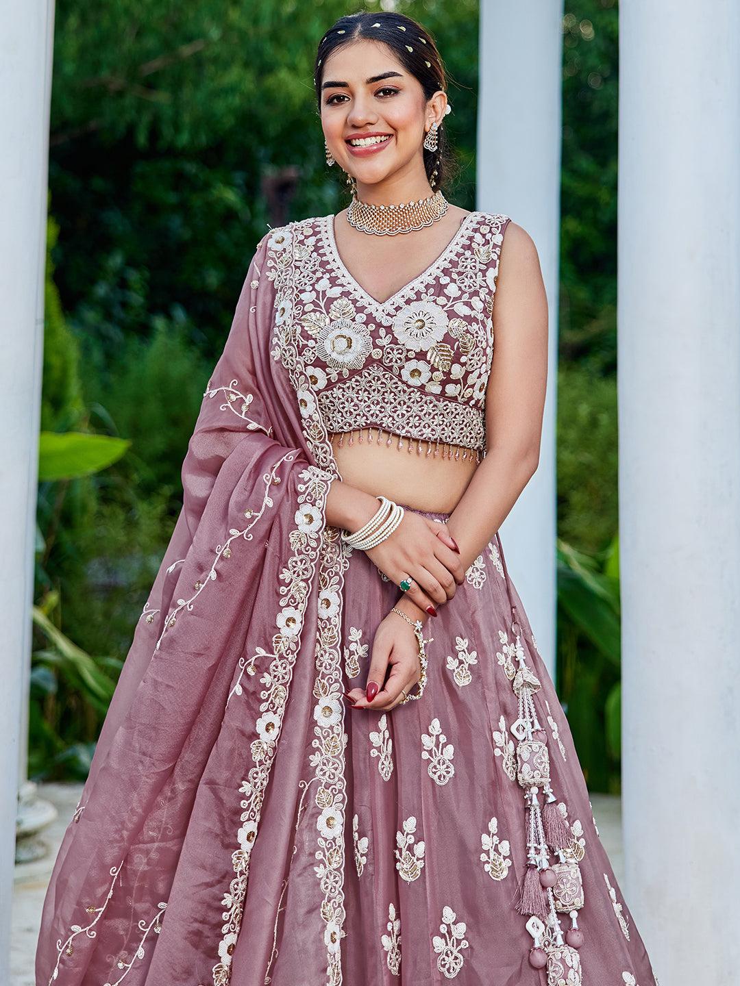 Lavender - Organza Fabric Beads & Sequince Embroidered Ready to Wear Lehenga Choli & Dupatta