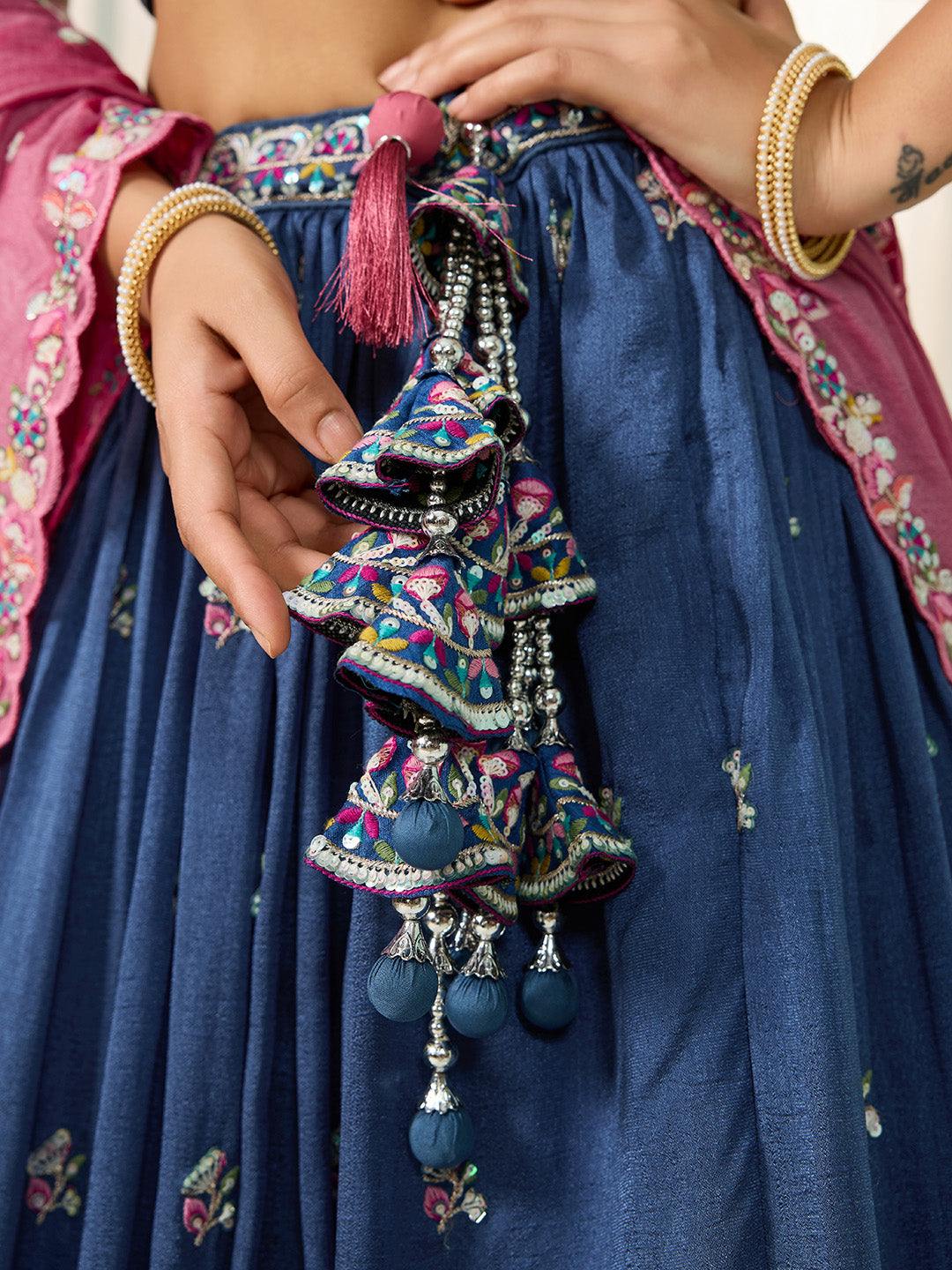 Blue- Silk Fabric Sequins embroidery Semi-Stitched Lehenga & Unstitched Blouse With Dupatta - qivii