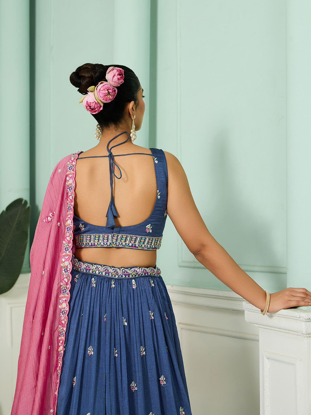 Blue- Silk Fabric Sequins embroidery Semi-Stitched Lehenga & Unstitched Blouse With Dupatta - qivii