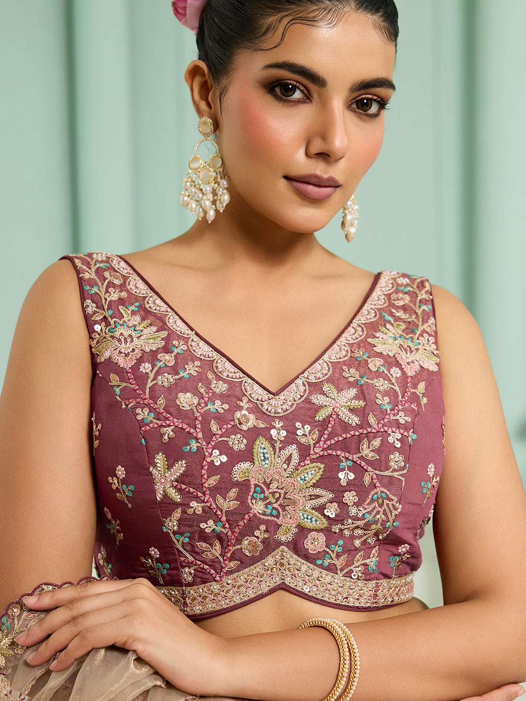Rosegold- Georgette Fabric Sequins embroidery Semi-Stitched Lehenga & Unstitched Blouse With Dupatta - qivii