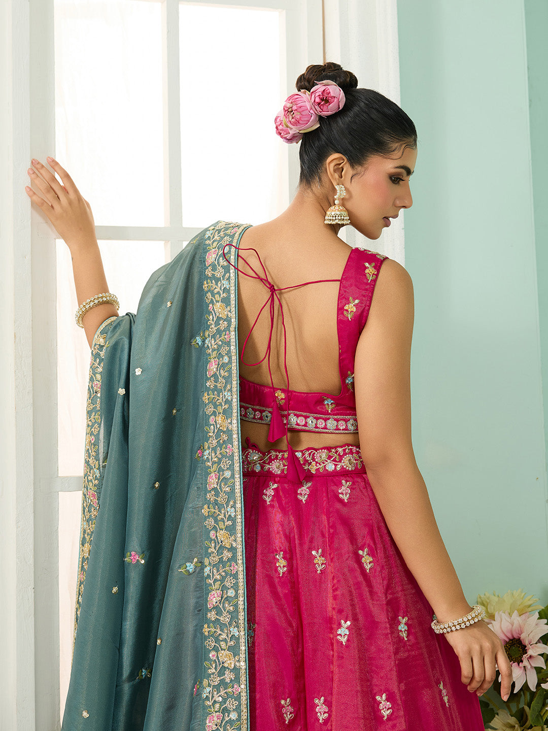 Pink- Silk Fabric Sequins embroidery Semi-Stitched Lehenga & Unstitched Blouse With Dupatta - qivii