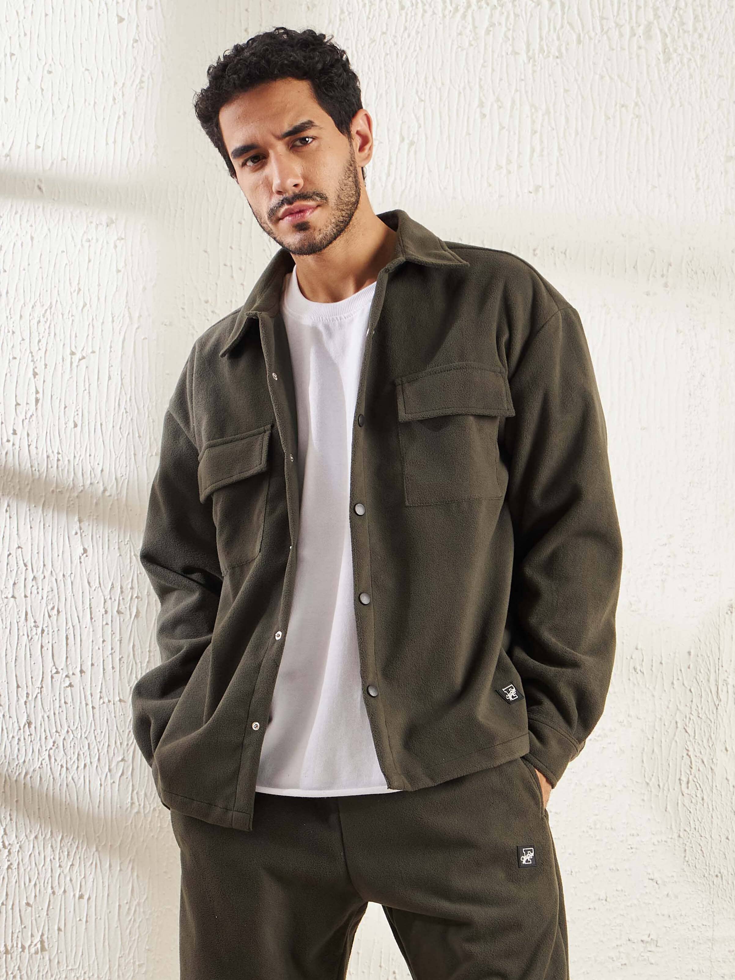 Khaki Polar Fleece Shacket - qivii