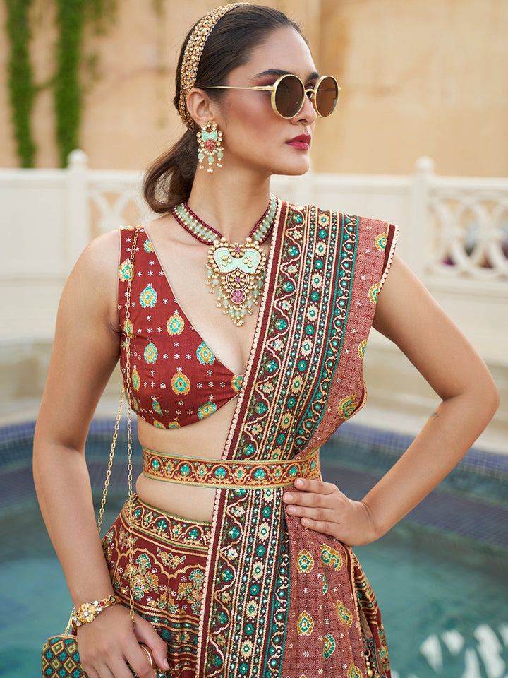 Brown Shade Designer Silk Ready to Wear Lehenga Choli With Sparkle & Mirror Work