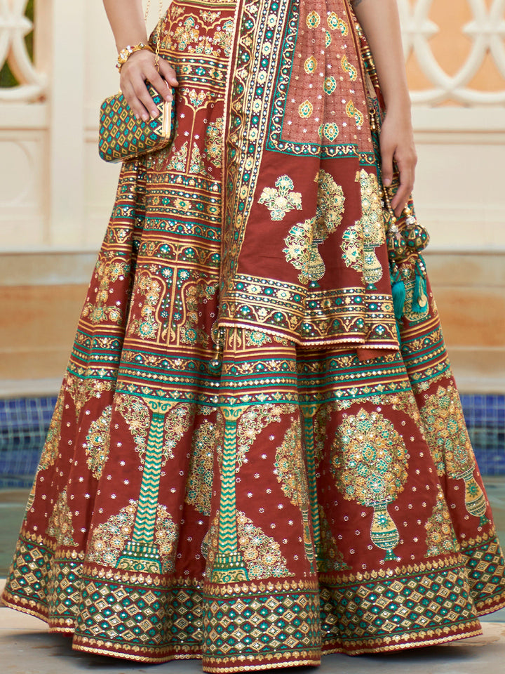 Brown Shade Designer Silk Ready to Wear Lehenga Choli With Sparkle & Mirror Work