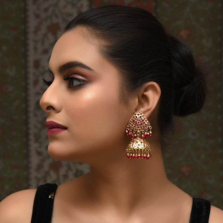 Arunima Gold Plated Jadau Ruby Jhumki