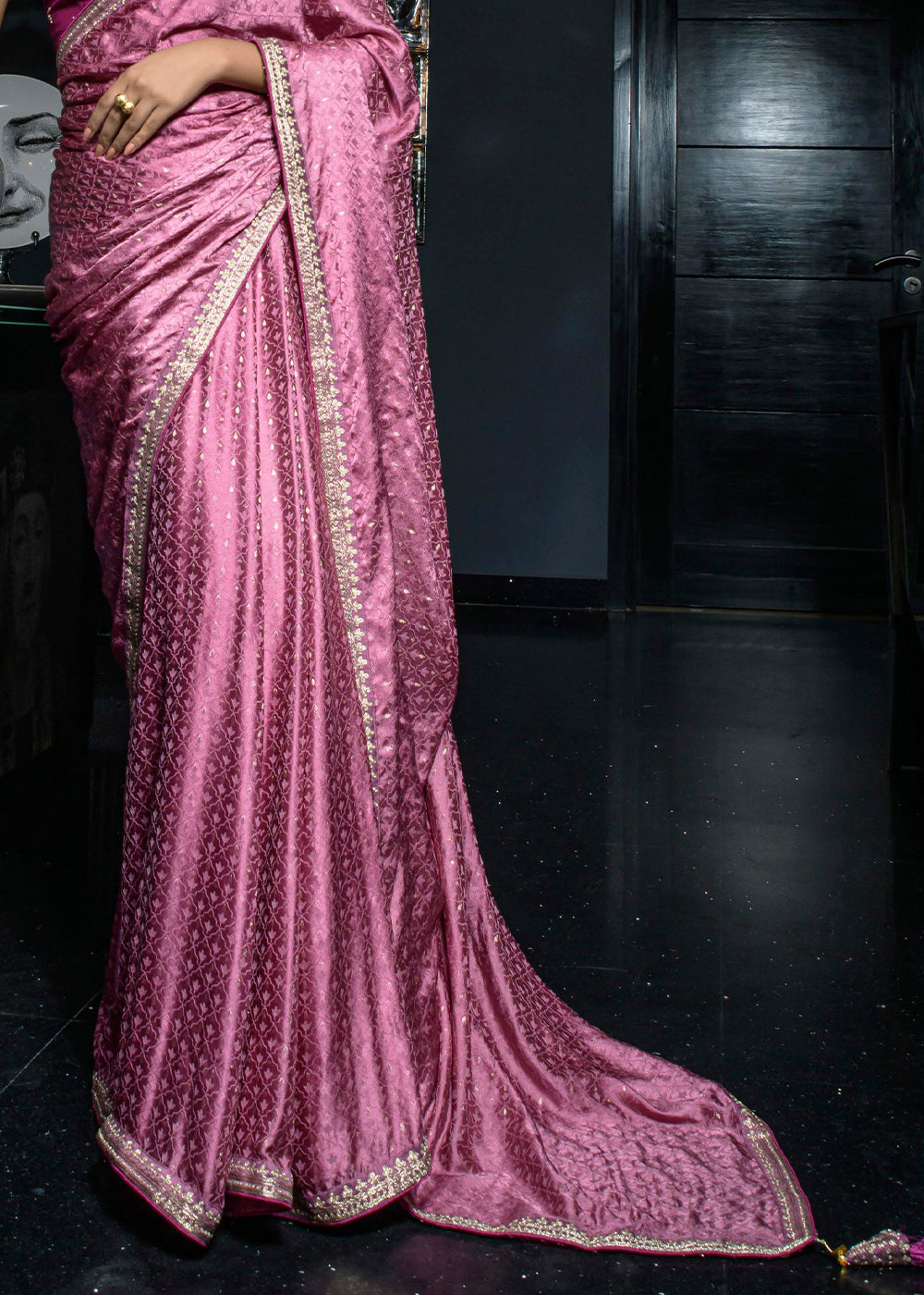 Shades Of Purple Embroidered Viscose Satin Saree - qivii