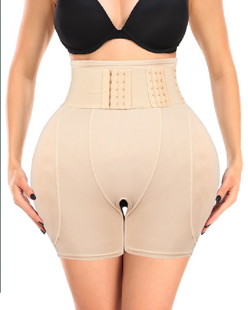 High Waist 9-row Adjustable Buckle Belt Shapewear Shorts With Sponge Pads  - By Qivii