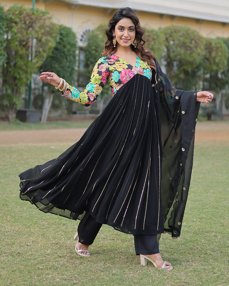 Designer Black Color Alia Cut Anarkali With Dupatta  - By Qivii