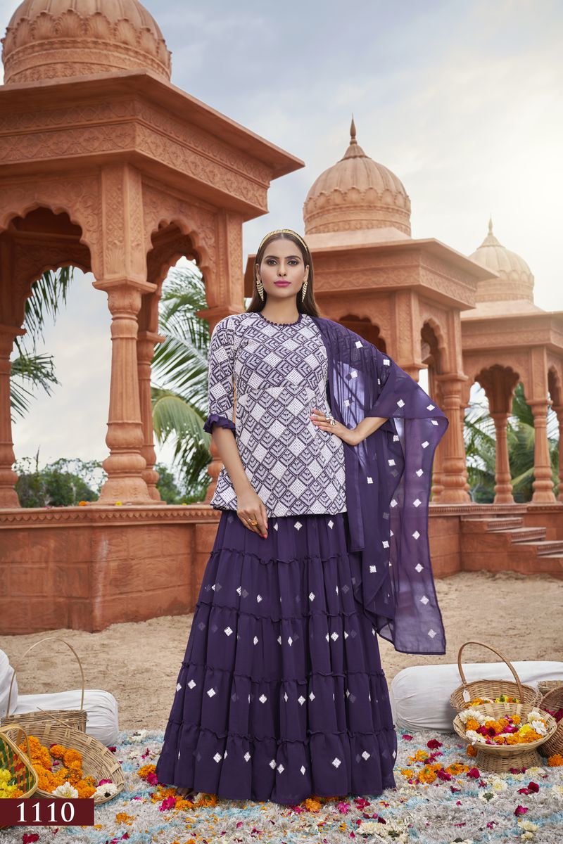 PURPLE HEAVY FOX GEORGETTE WITH COTTON EMBROIDERY WORK | Ready To Wear - qivii