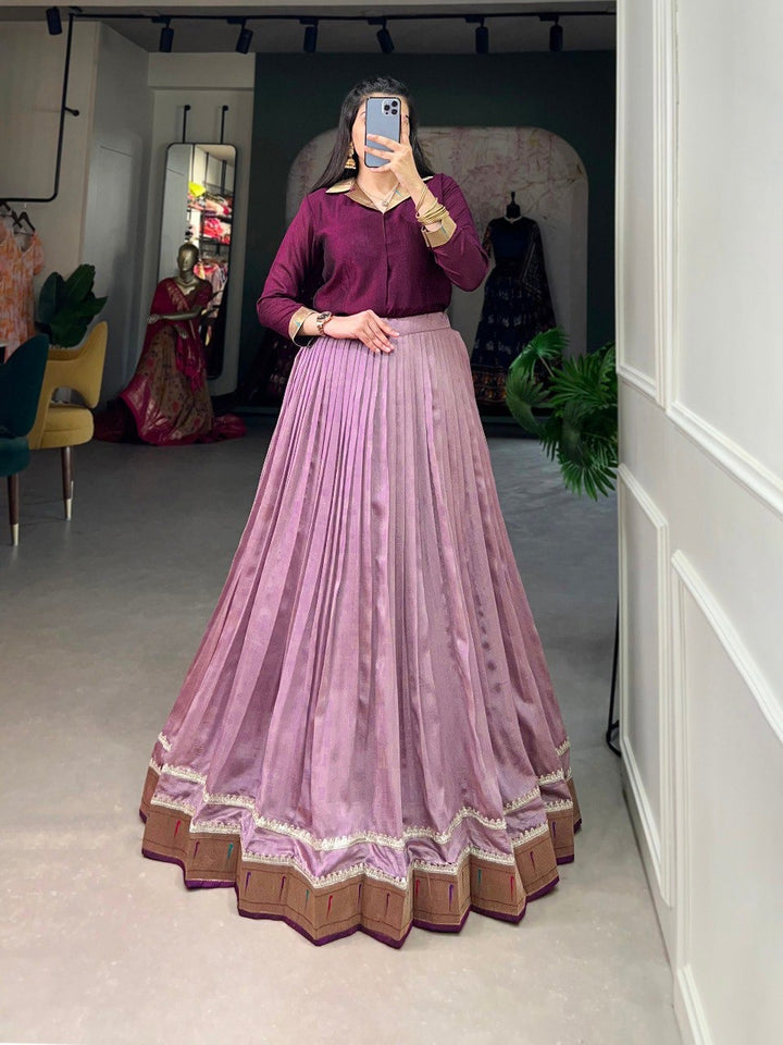 Purple Vichitra Silk Plain With Paithni Lace Border Trendsetting Shirt and Lehenga